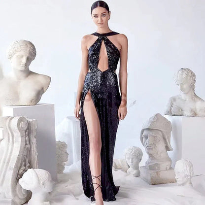 Damen Abendkleid Cut-Out Schimmernd Norvielle Hochgeschlitzt - Norvielle