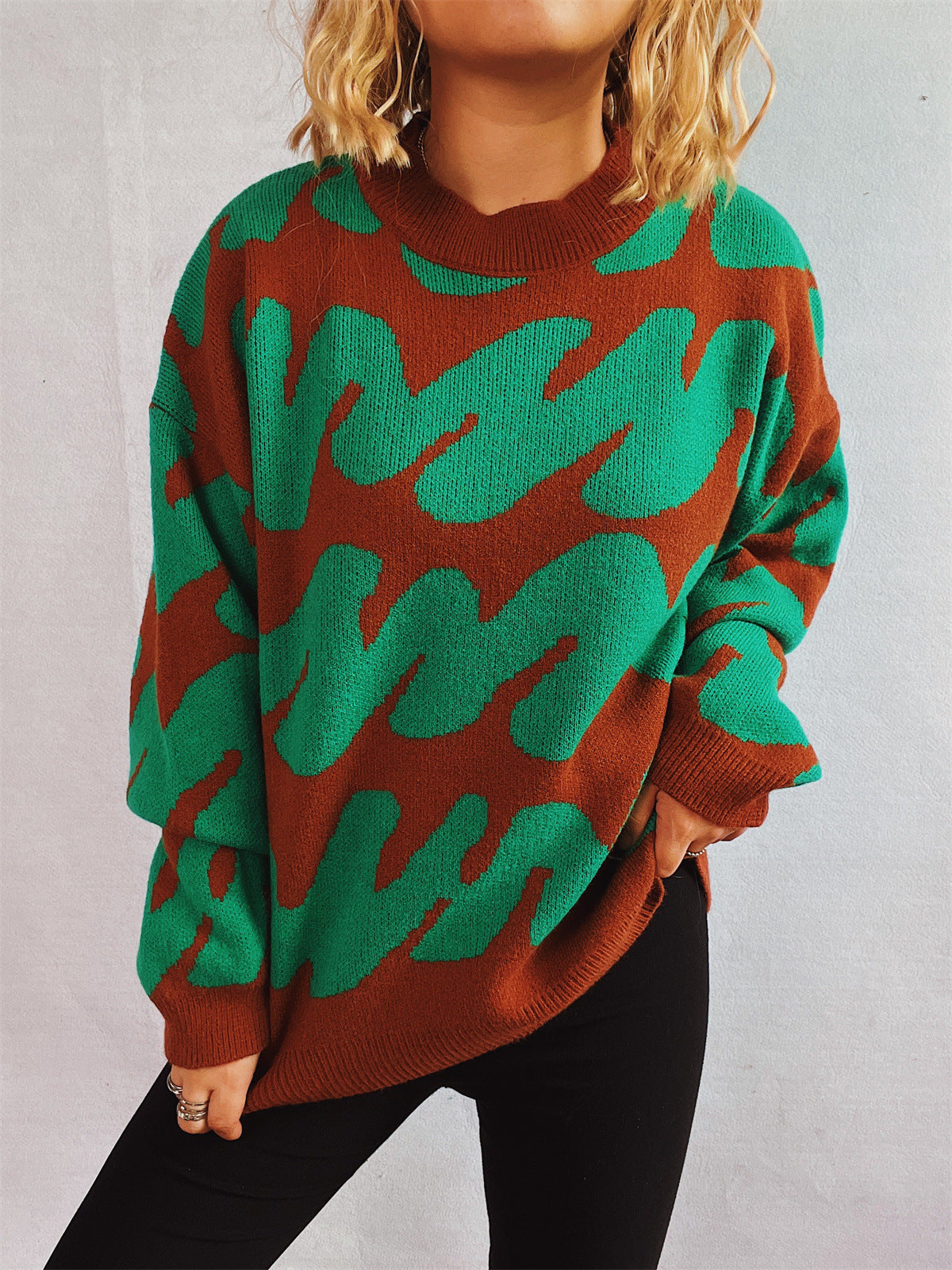 Damen Oversized Strickpullover Auffälliges Muster Norvielle