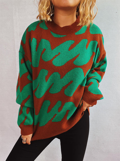 Damen Oversized Strickpullover Auffälliges Muster Norvielle