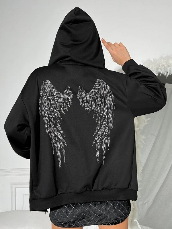 Damen Hoodie Flügel-Design Glitzernd Norvielle