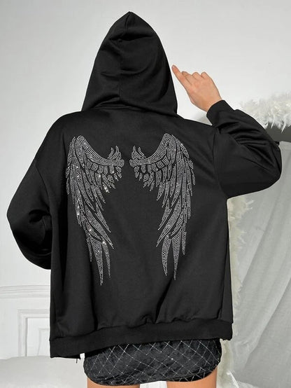 Damen Hoodie Flügel-Design Glitzernd Norvielle