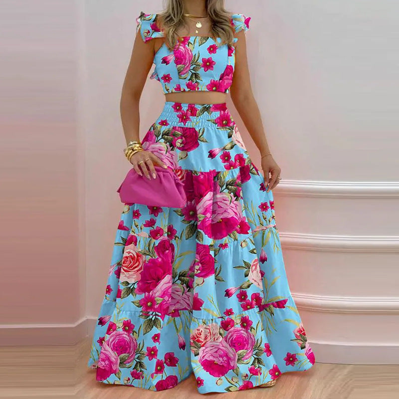 Damen Zweiteiler Voluminöser Rock Florales Design Norvielle