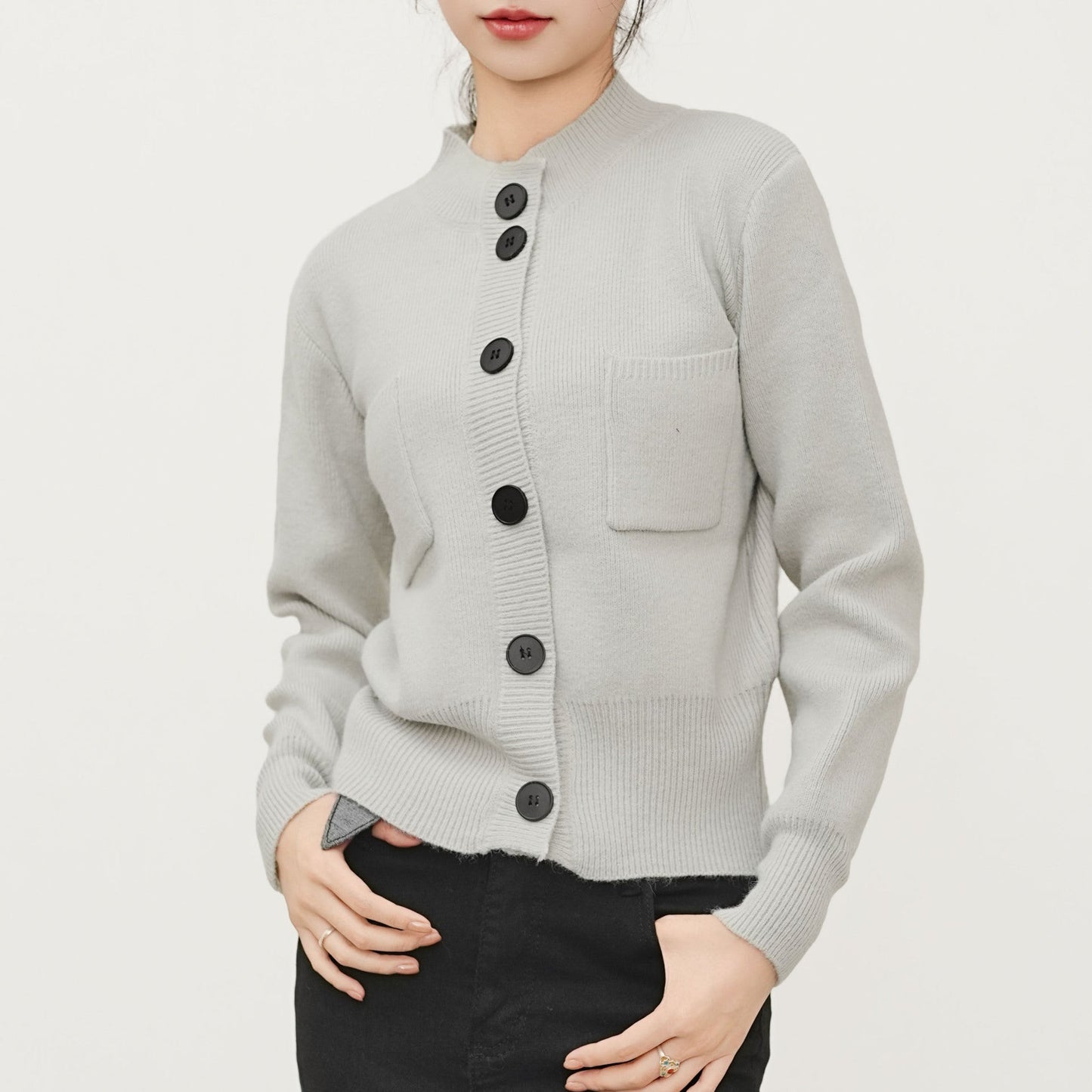 Damen Strickjacke Knopfleiste Brusttasche Norvielle - Norvielle