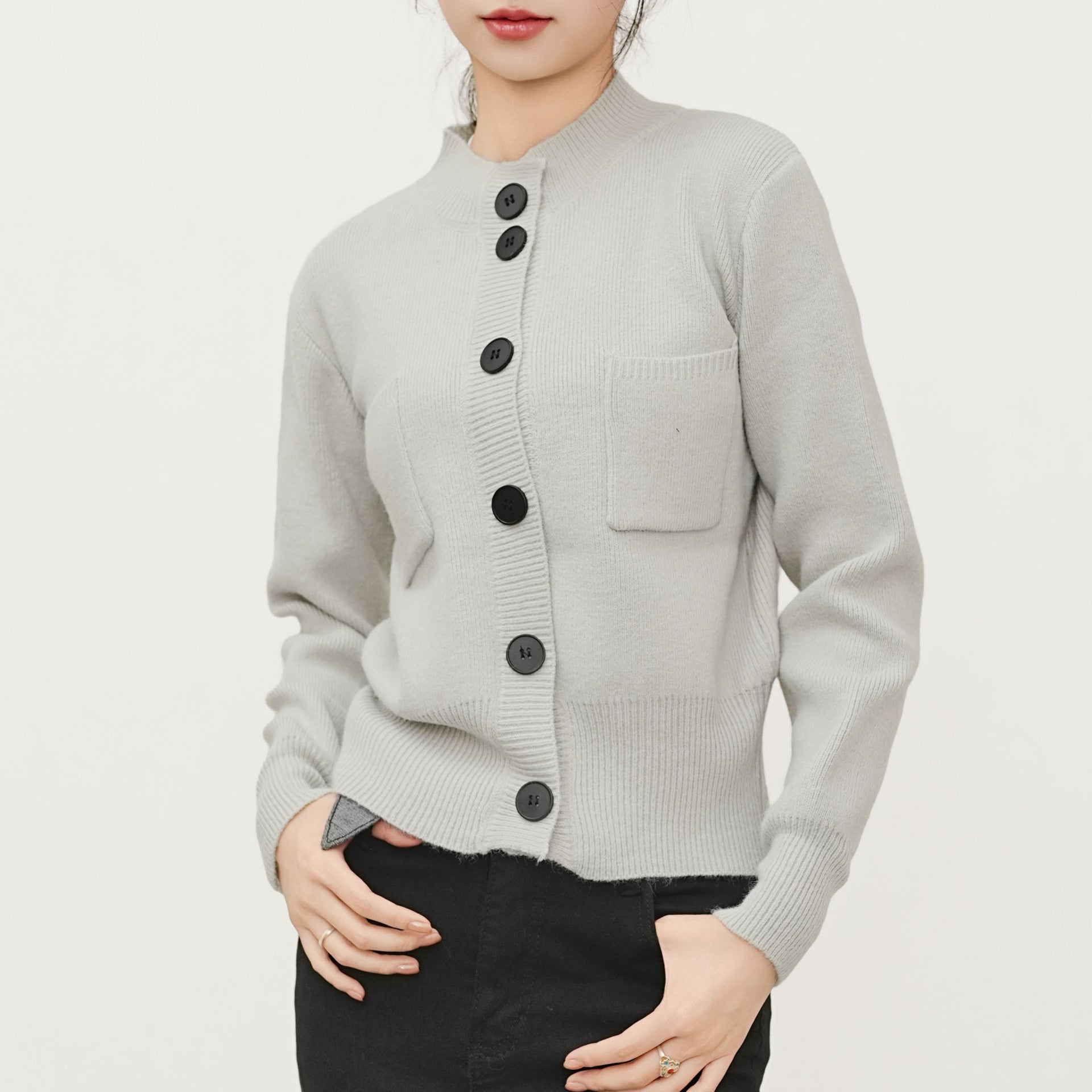 Damen Strickcardigan mit Knöpfen und Tasche - Norvielle