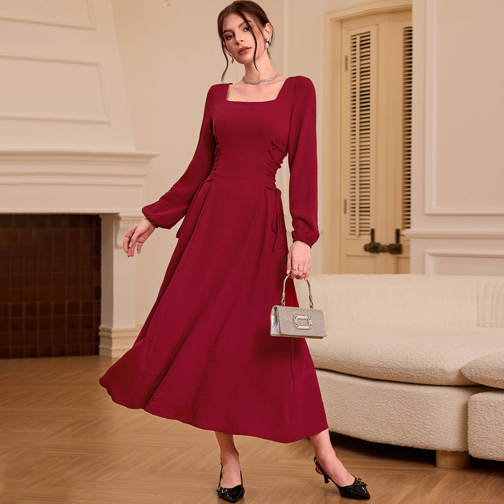 Damen Maxikleid Quadratischer Ausschnitt Rüschen Norvielle - Norvielle