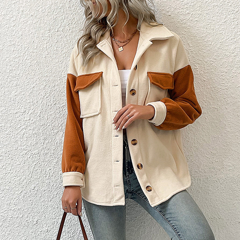 Damen Overshirt mit Taschen Farbkontrast Norvielle