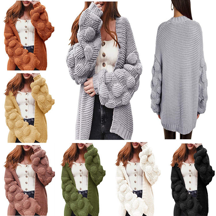 Damen Strickjacke Offener Schnitt Dekorative Puffärmel Norvielle