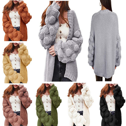 Damen Strickjacke Offener Schnitt Dekorative Puffärmel Norvielle