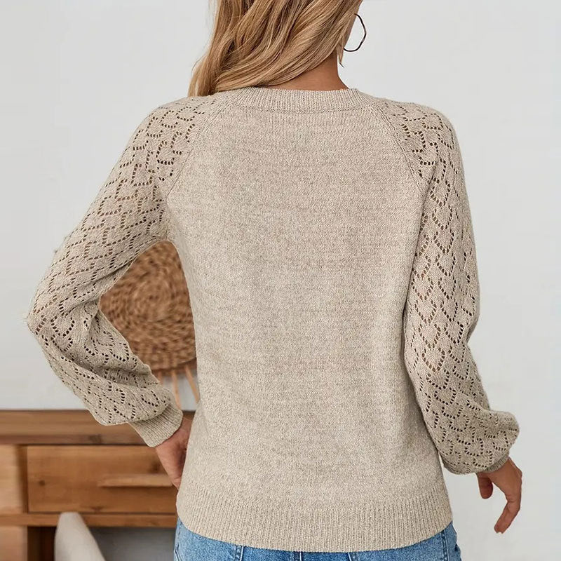 Damen Strickpullover Raffinierte Lochmuster Ärmel Norvielle