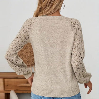 Damen Strickpullover Raffinierte Lochmuster Ärmel Norvielle