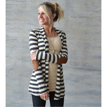 Damen Strickcardigan Lässig Ellbogenpatches Beige