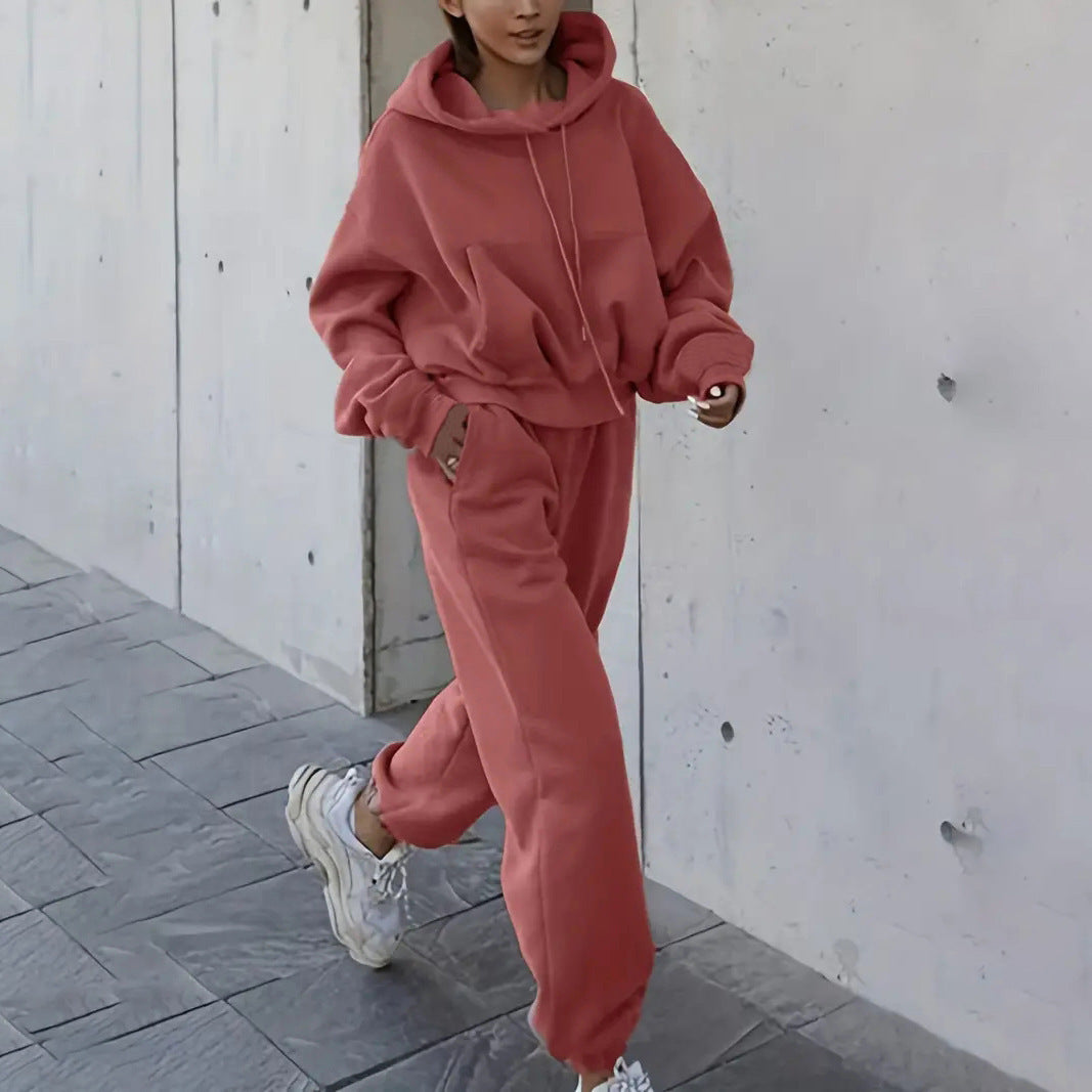 Damen Fleece-Jumpsuit Oversized Kapuze Elastischer Bund