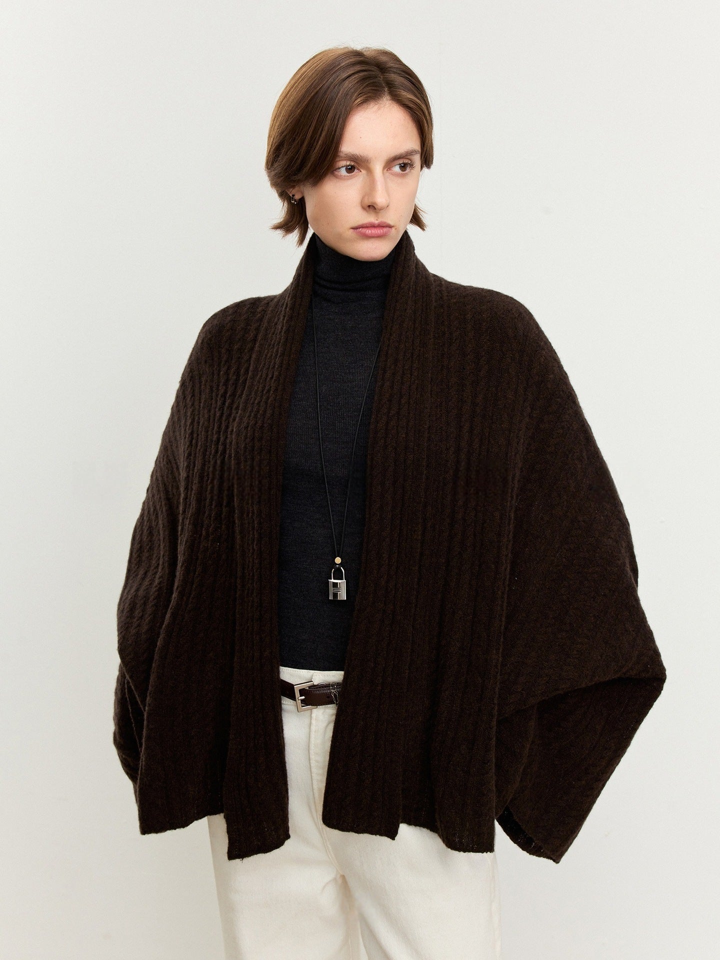 Damen Strickponcho Feine Wolle Luftig Norvielle