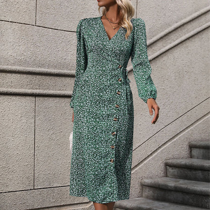 Damen Wickelkleid Knöpfe Floralmuster