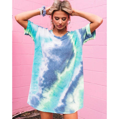Damen Batik T-Shirt-Kleid Lässig Trendig