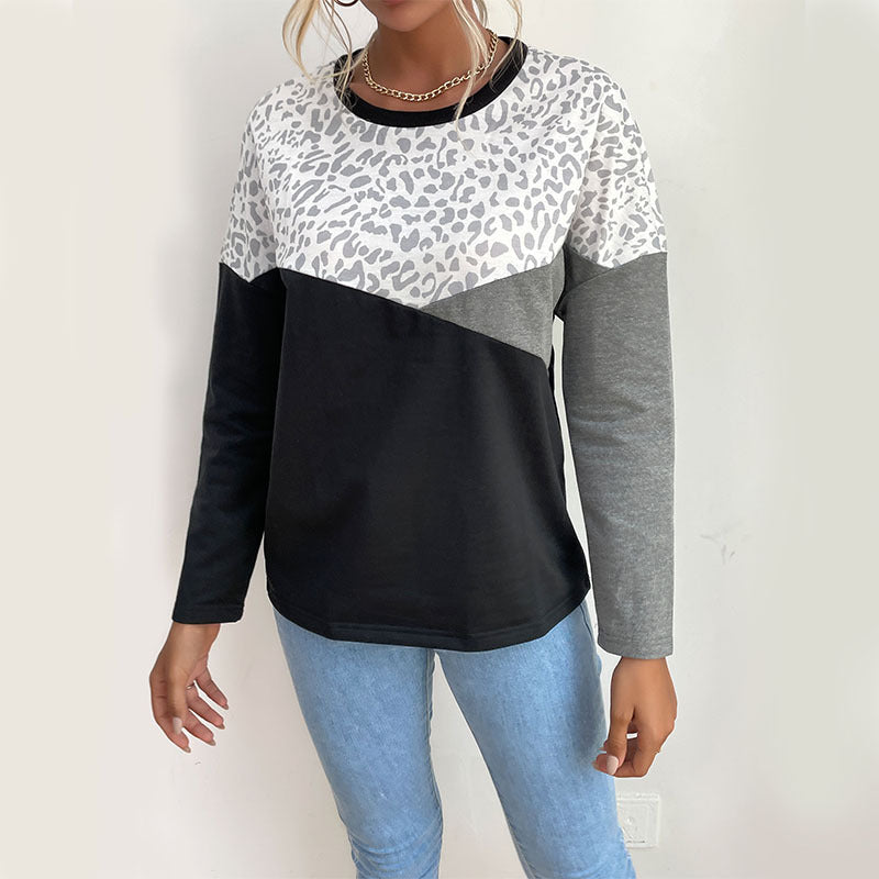 Damen Langarmshirt Leoprint Blockstreifen Norvielle