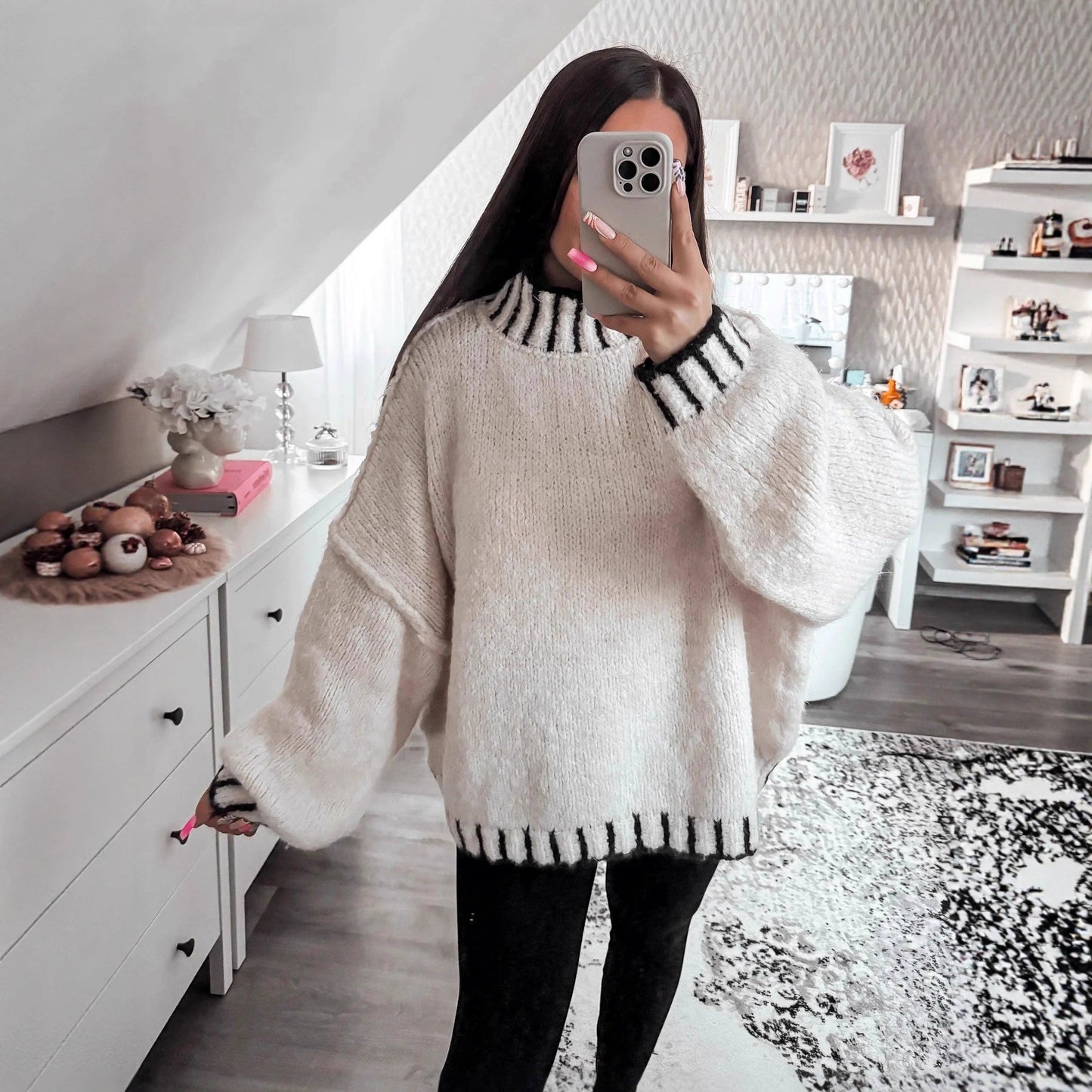 Damen Pullover Oversized Moderner Kragen Norvielle