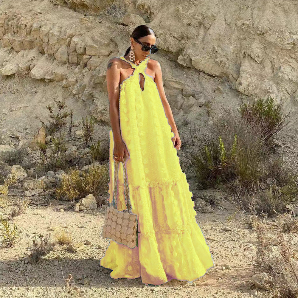 Damen Maxikleid mit Volants und floralen Applikationen Norvielle