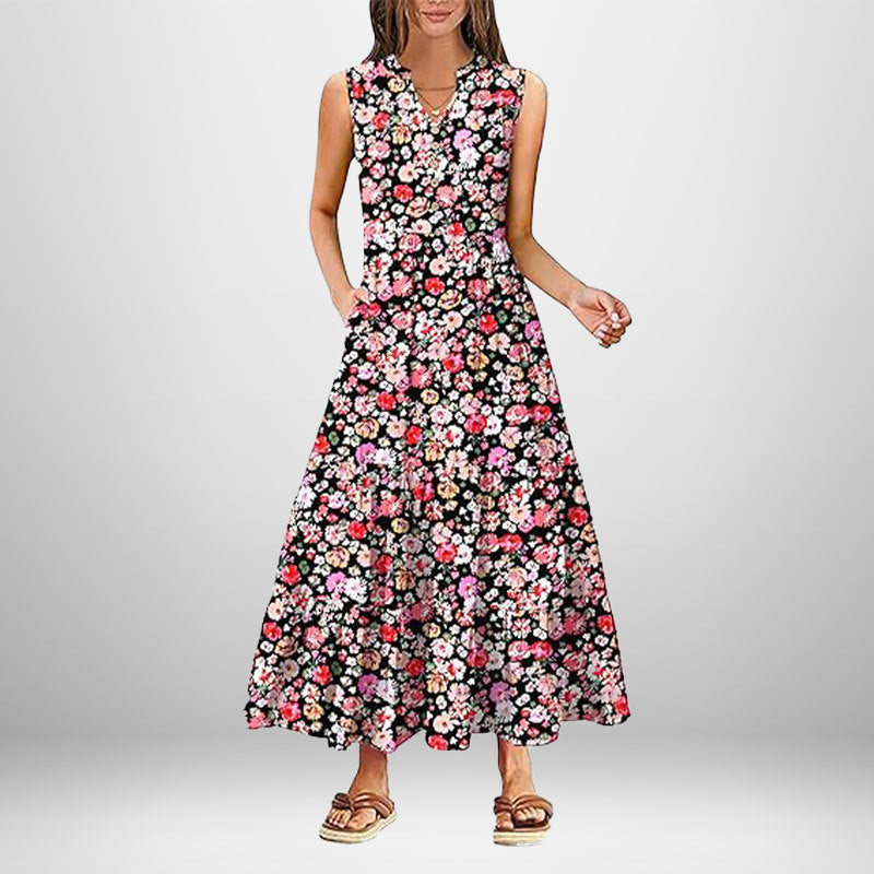 Damen Maxikleid Knöpfe Seitentaschen Norvielle