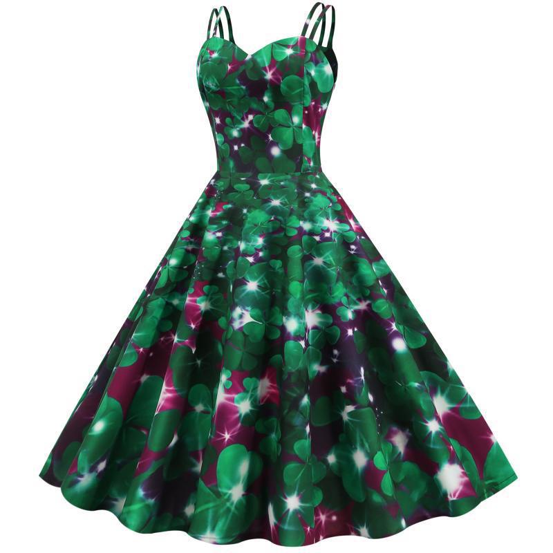Damen A-Linien Kleid Floral-Muster Vintage-Stil
