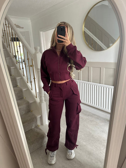 Damen Cropped Jacken Set Cargo Hosen Norvielle