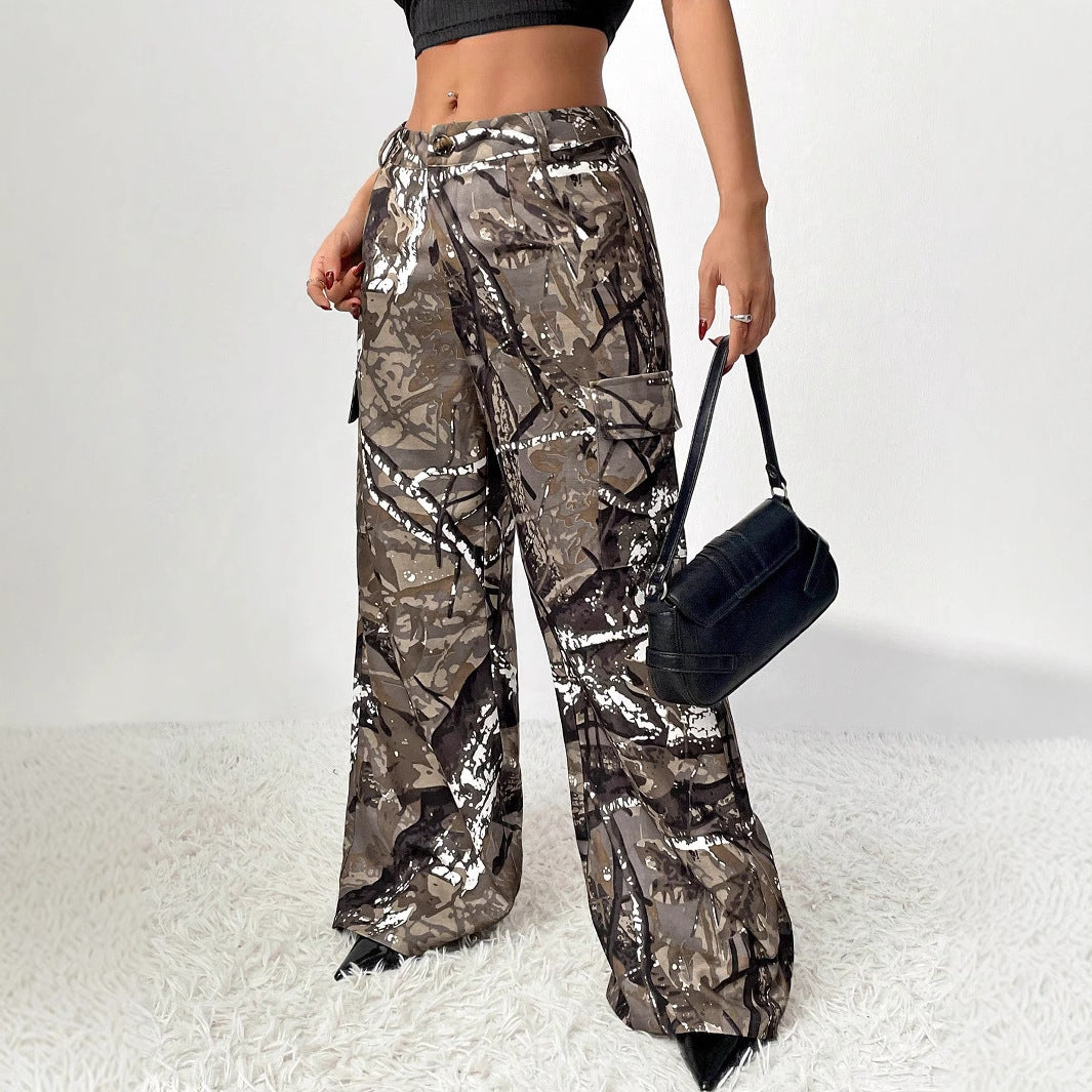 Damen Cargohose Camouflage-Design Weite Bein Norvielle - Norvielle
