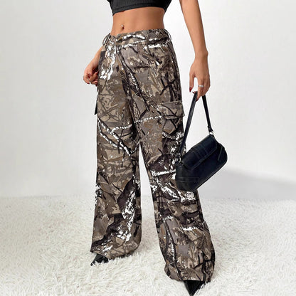 Damen Cargohose Camouflage-Design Weite Bein Norvielle - Norvielle