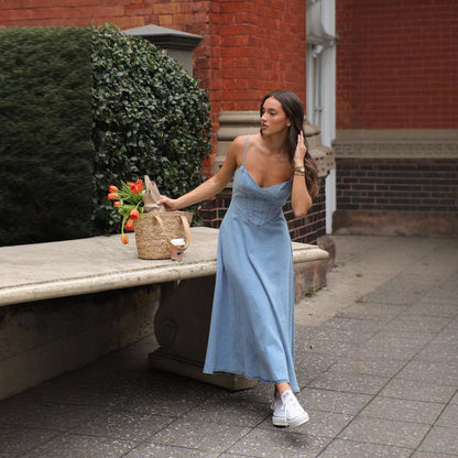 Damen Midikleid Schmale Träger Taillierte Silhouette Norvielle