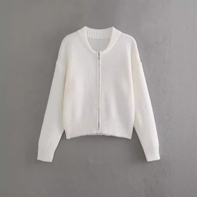 Damen Strickjacke Voluminöse Ärmel Reißverschluss Norvielle