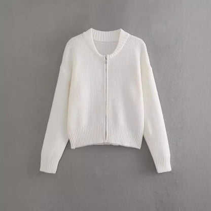 Damen Strickjacke Voluminöse Ärmel Reißverschluss Norvielle