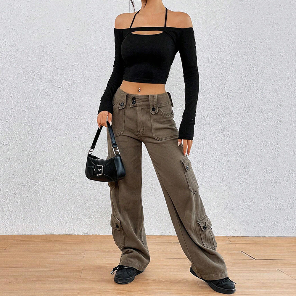 Damen Crop- Off-Shoulder Asymmetrisch Langärmlig Norvielle