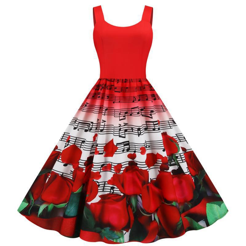 Damen Swingkleid Rosenmuster Weit Rock - Norvielle