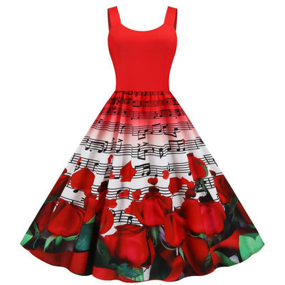 Damen Swingkleid Rosenmuster Weit Rock - Norvielle
