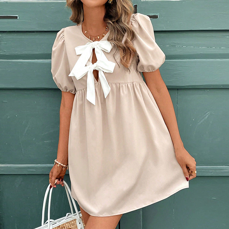 Damen Mini-Kleid Rüschen Schleife Norvielle