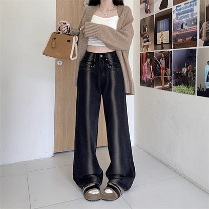 Damen Weite Jeans Norvielle mit Knopfgestaltung