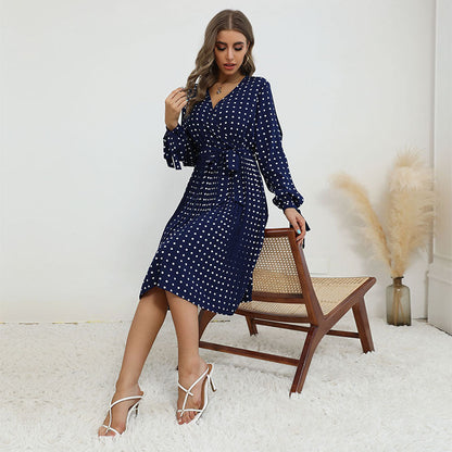 Damen Wickelkleid mit Punkten und Taillengürtel Norvielle