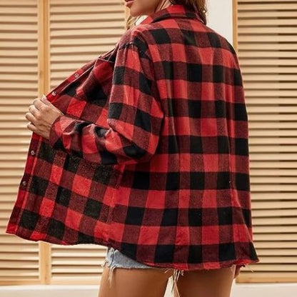 Damen Flanellbluse Kariert Mit Knotendetail