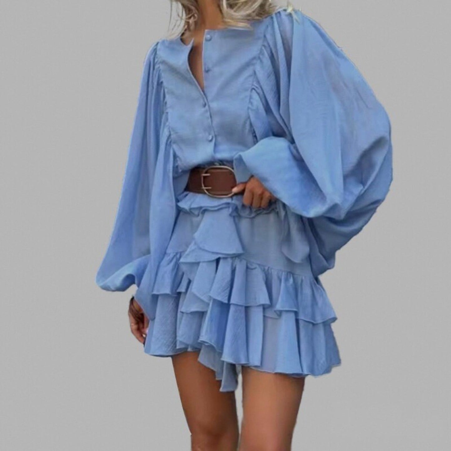 Damen Rüschenkleid Voluminöse Ärmeln Norvielle