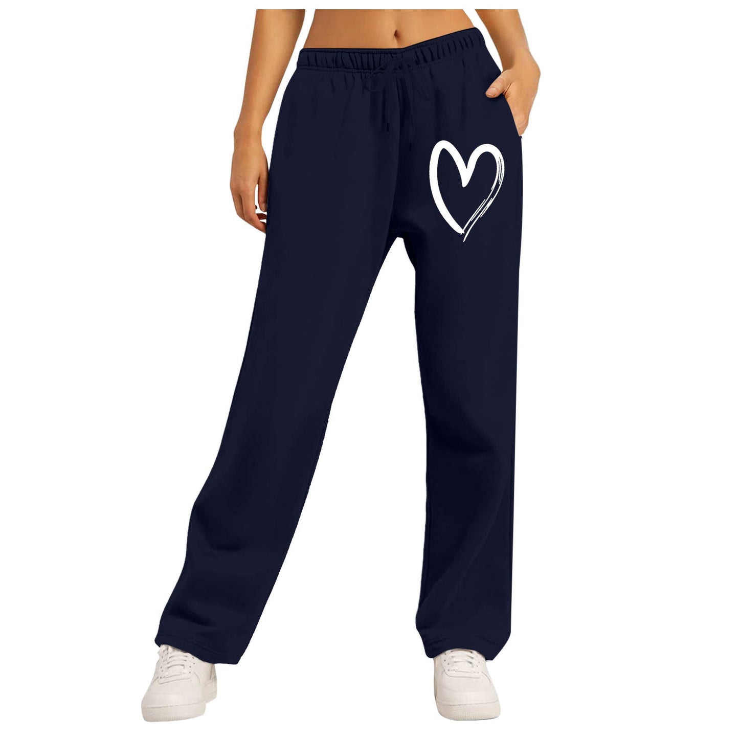Damen Freizeithose Elastischer Bund Herzmotiv Norvielle