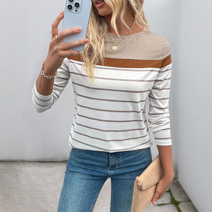 Damen Langarmshirt Gestreift Farbblock Norvielle