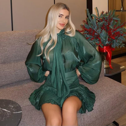 Damen Elegantes Mini-Kleid mit Schluppenkragen