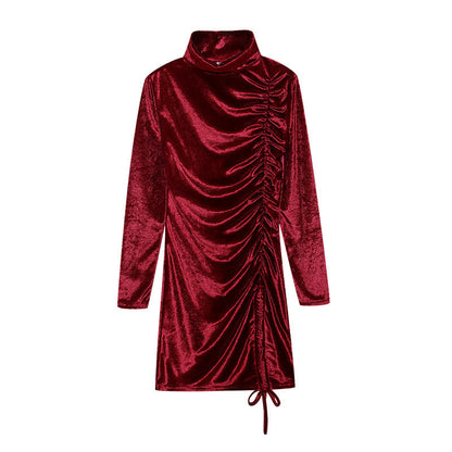 Damen Partykleid Hochgeschlossener Kragen Raffungen Norvielle