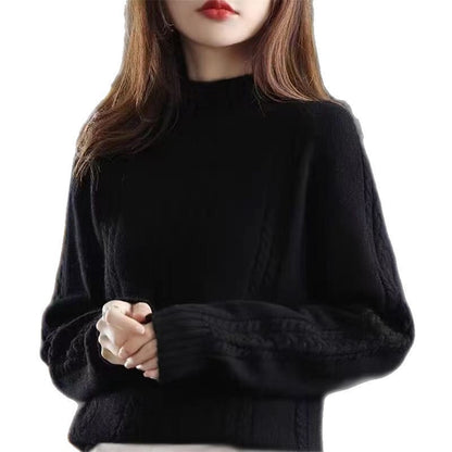 Damen Strickpullover Kuschelig Hochkragen Zopfmuster Norvielle
