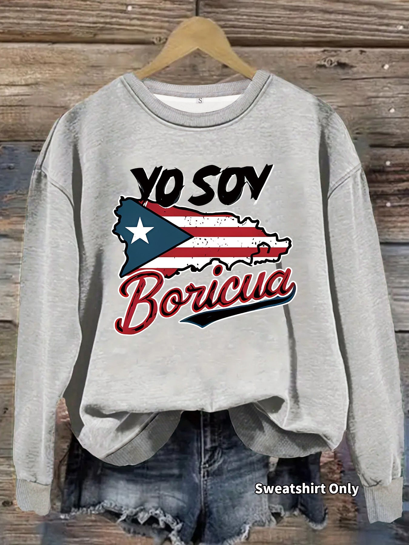 Damen Sweatshirt Puerto Rico Design Baumwolle Lässig Grau