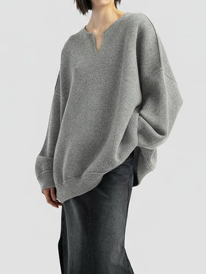 Damen Oversized Strickpullover V-Ausschnitt