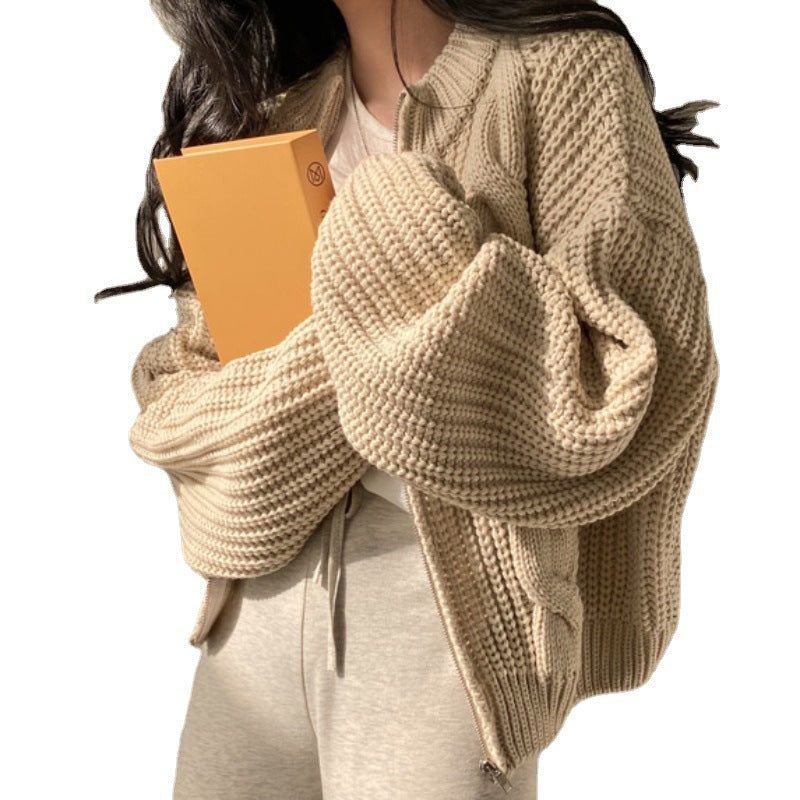 Damen Grobstrickjacke Voluminöse Ärmel Offene Front