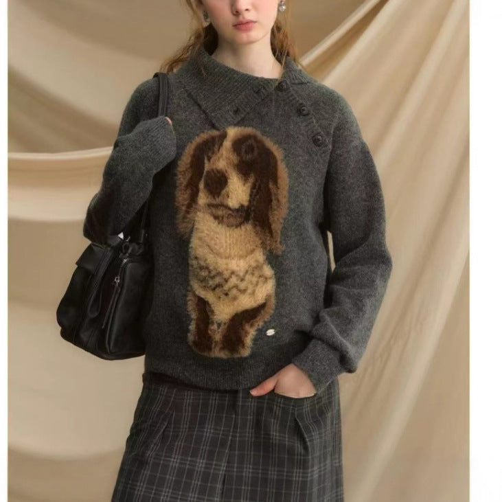 Damen Strickpullover Tiermuster Hochkragen Norvielle - Norvielle