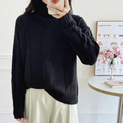 Damen Strickpullover Hochkragen Zopfmuster Norvielle