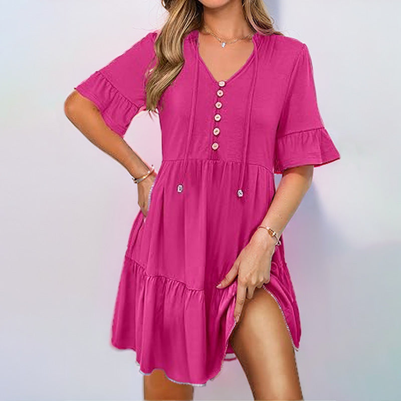 Damen Kleid mit Knöpfen und Volant
