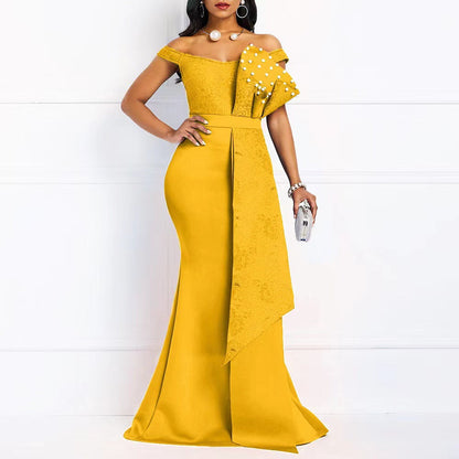 Damen Abendkleid Off-Shoulder Spitze Applikationen